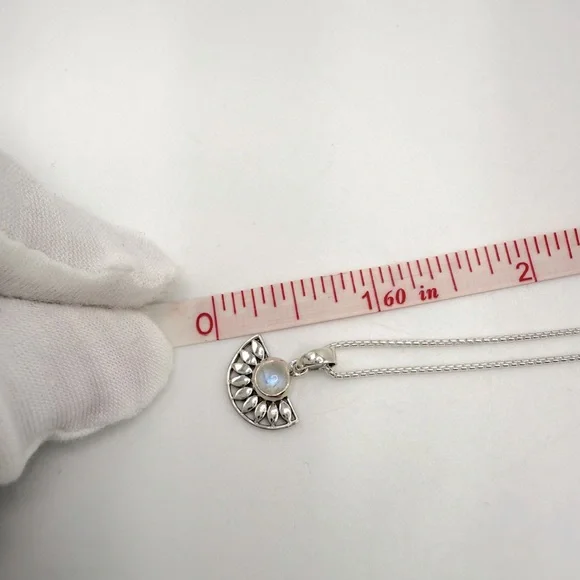 Genuine Rainbow Moonstone .925 Sterling Silver Necklace - Picture 7 of 14